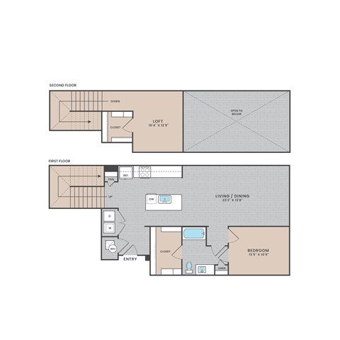 A floor plan of a two-story home with a living room, dining room, and bedroom.